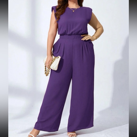 Plus size navy blue wide leg jumpsuit - Picture 5 of 13